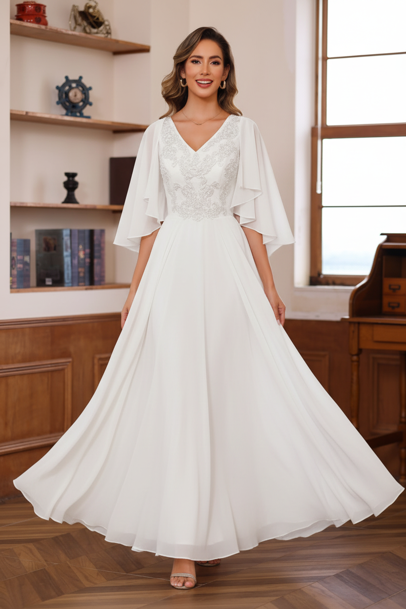 A-Line/Princess V-Neck 2 Pics Floor-Length Mother of the Bride Dresses with Appliques & Wrap