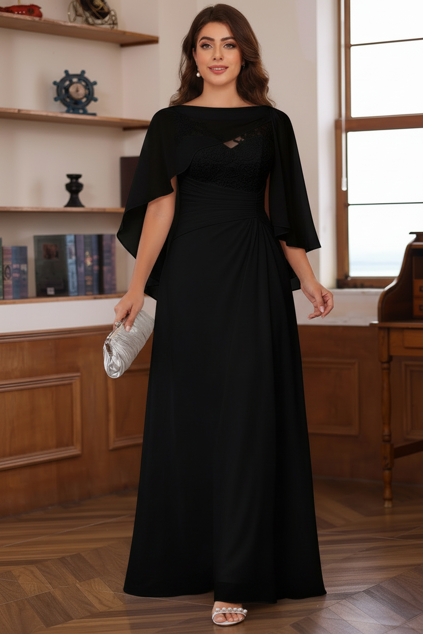 A-Line/Princess V-Neck 2 Pics Floor-Length Plus Size Mother of the Bride Dresses with Appliques, Ruffles & Wrap