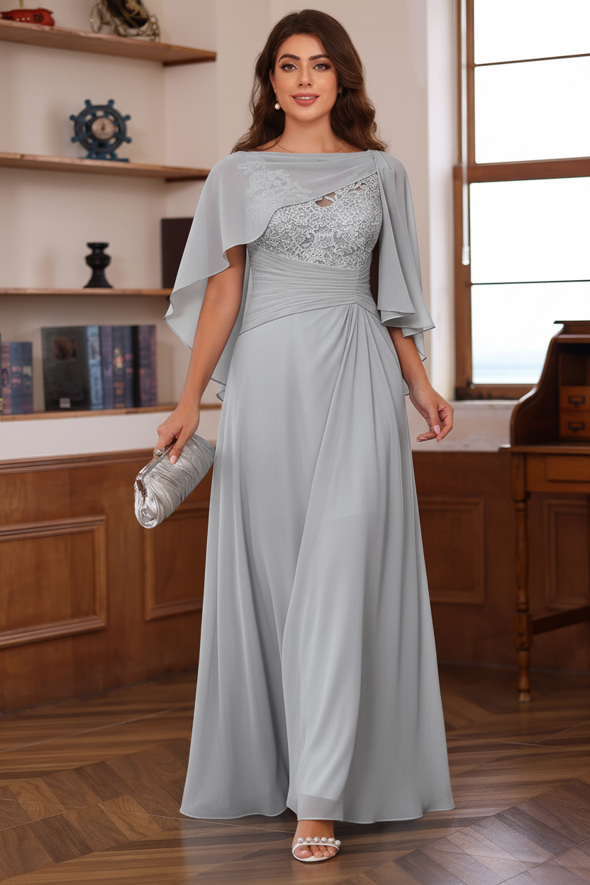 A-Line/Princess V-Neck 2 Pics Floor-Length Plus Size Mother of the Bride Dresses with Appliques, Ruffles & Wrap