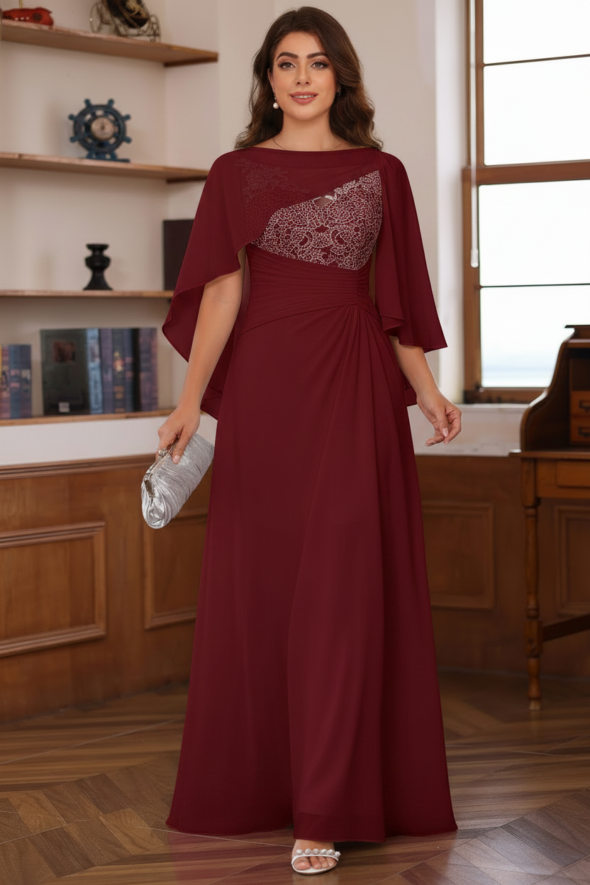 A-Line/Princess V-Neck 2 Pics Floor-Length Plus Size Mother of the Bride Dresses with Appliques, Ruffles & Wrap