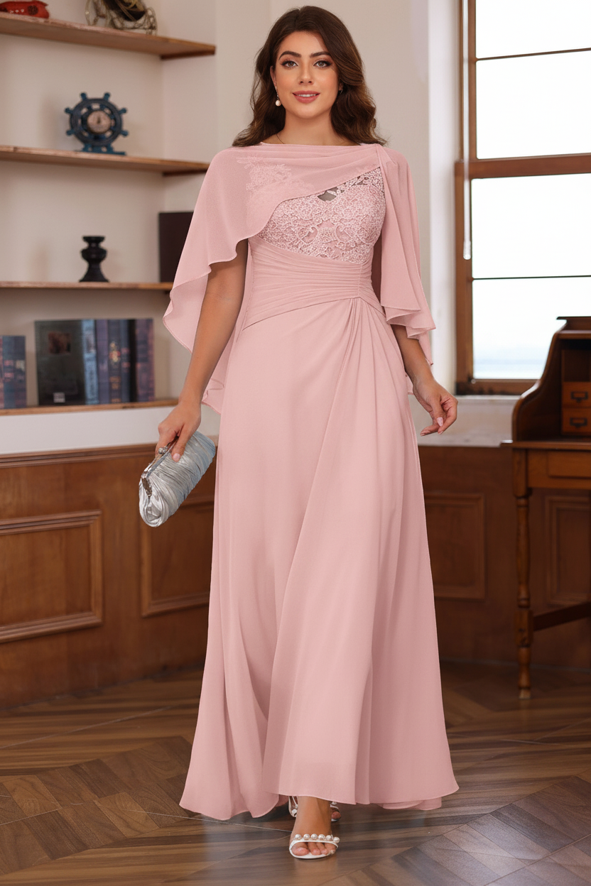 A-Line/Princess V-Neck 2 Pics Floor-Length Plus Size Mother of the Bride Dresses with Appliques, Ruffles & Wrap