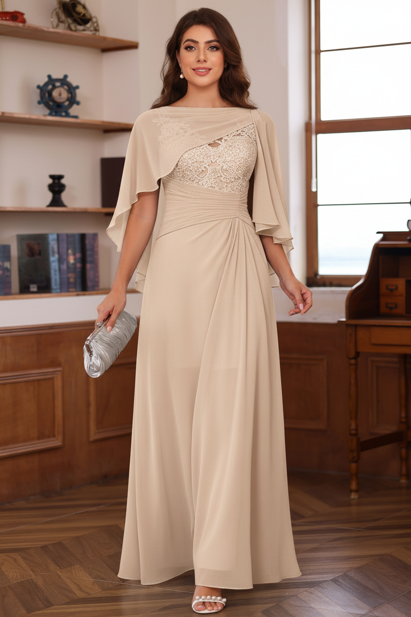 A-Line/Princess V-Neck 2 Pics Floor-Length Plus Size Mother of the Bride Dresses with Appliques, Ruffles & Wrap
