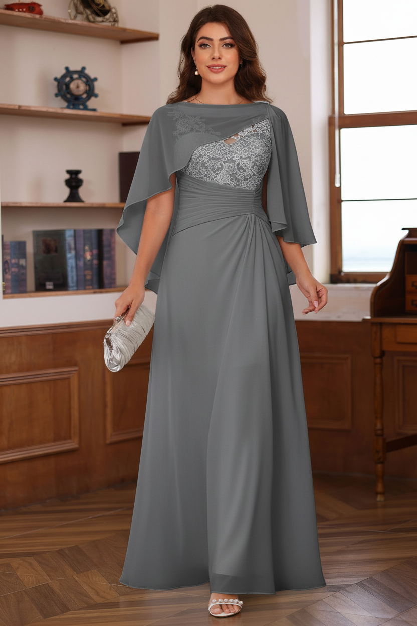 A-Line/Princess V-Neck 2 Pics Floor-Length Plus Size Mother of the Bride Dresses with Appliques, Ruffles & Wrap