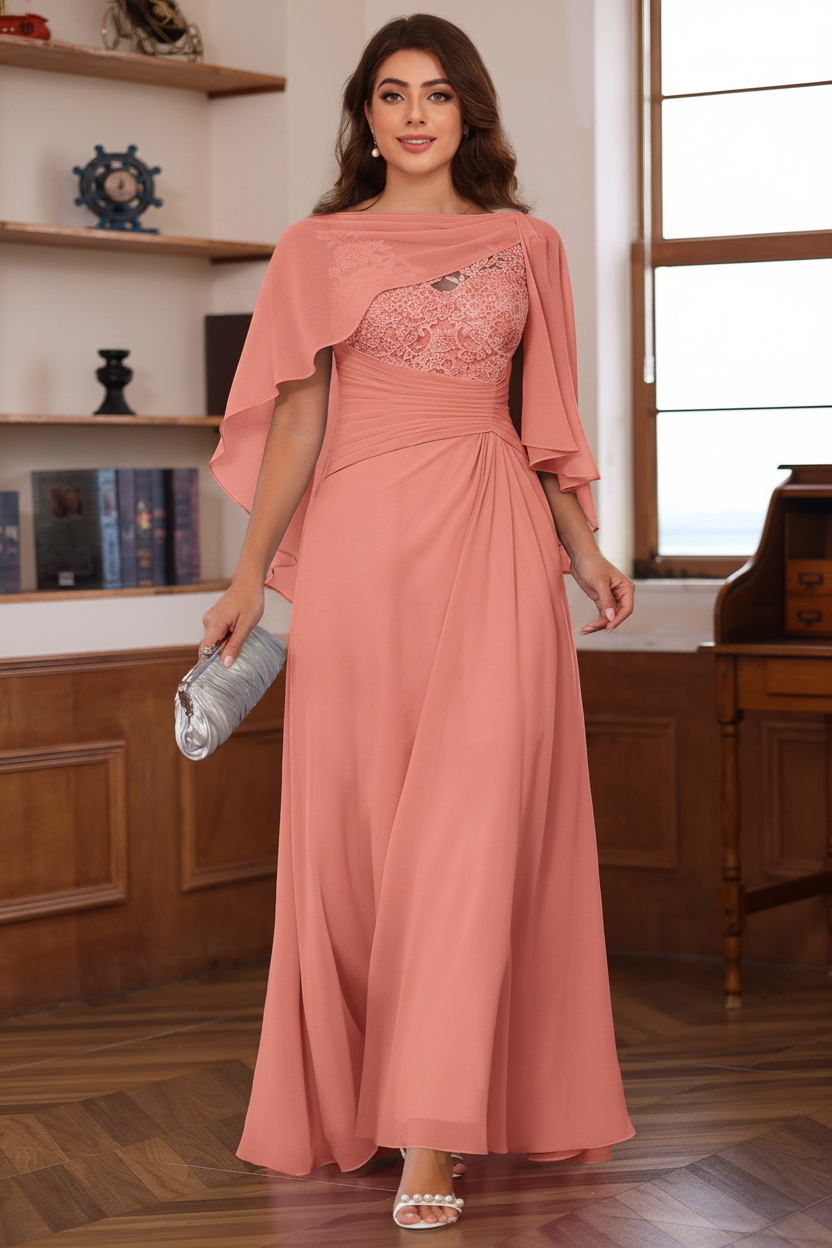A-Line/Princess V-Neck 2 Pics Floor-Length Plus Size Mother of the Bride Dresses with Appliques, Ruffles & Wrap