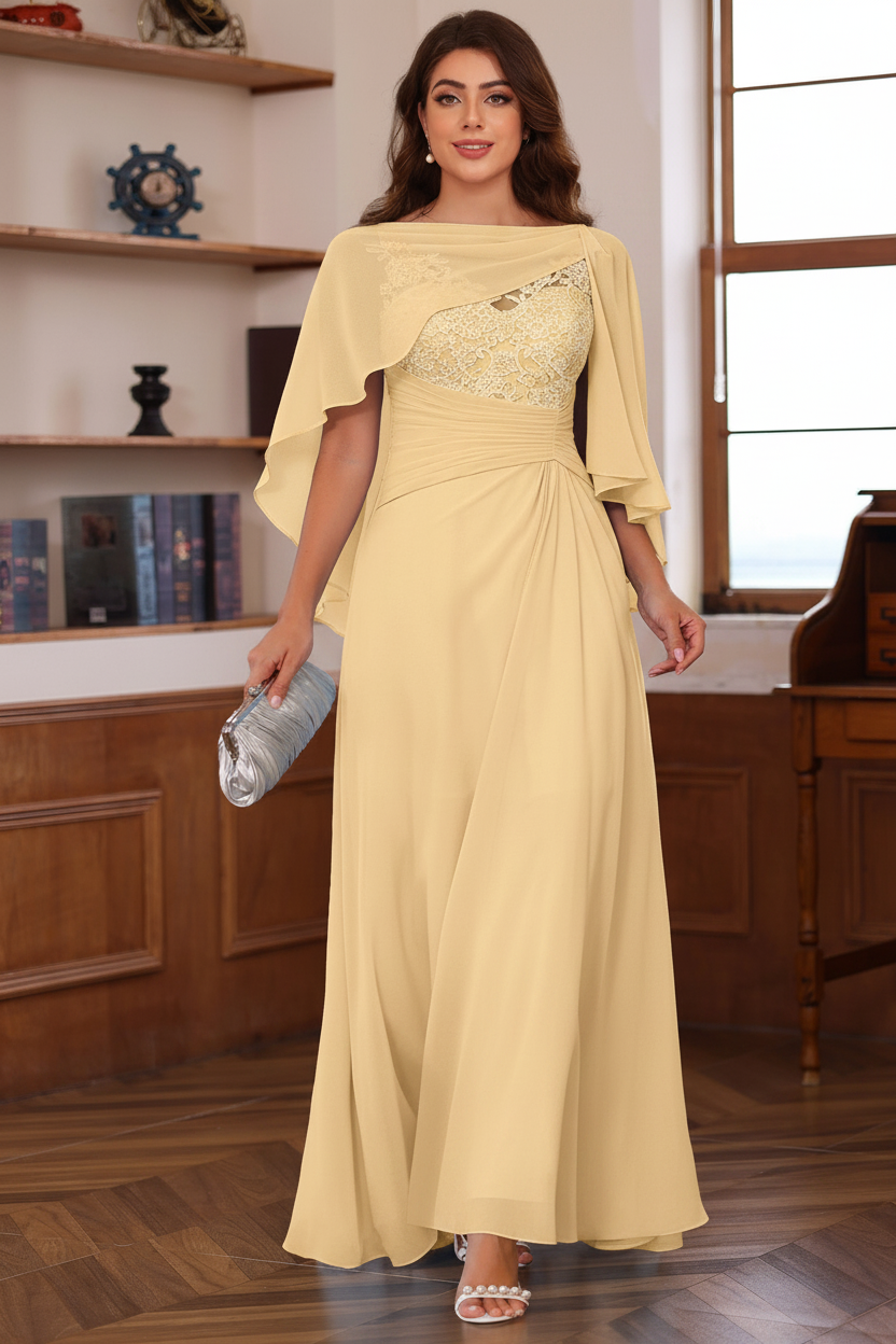 A-Line/Princess V-Neck 2 Pics Floor-Length Plus Size Mother of the Bride Dresses with Appliques, Ruffles & Wrap