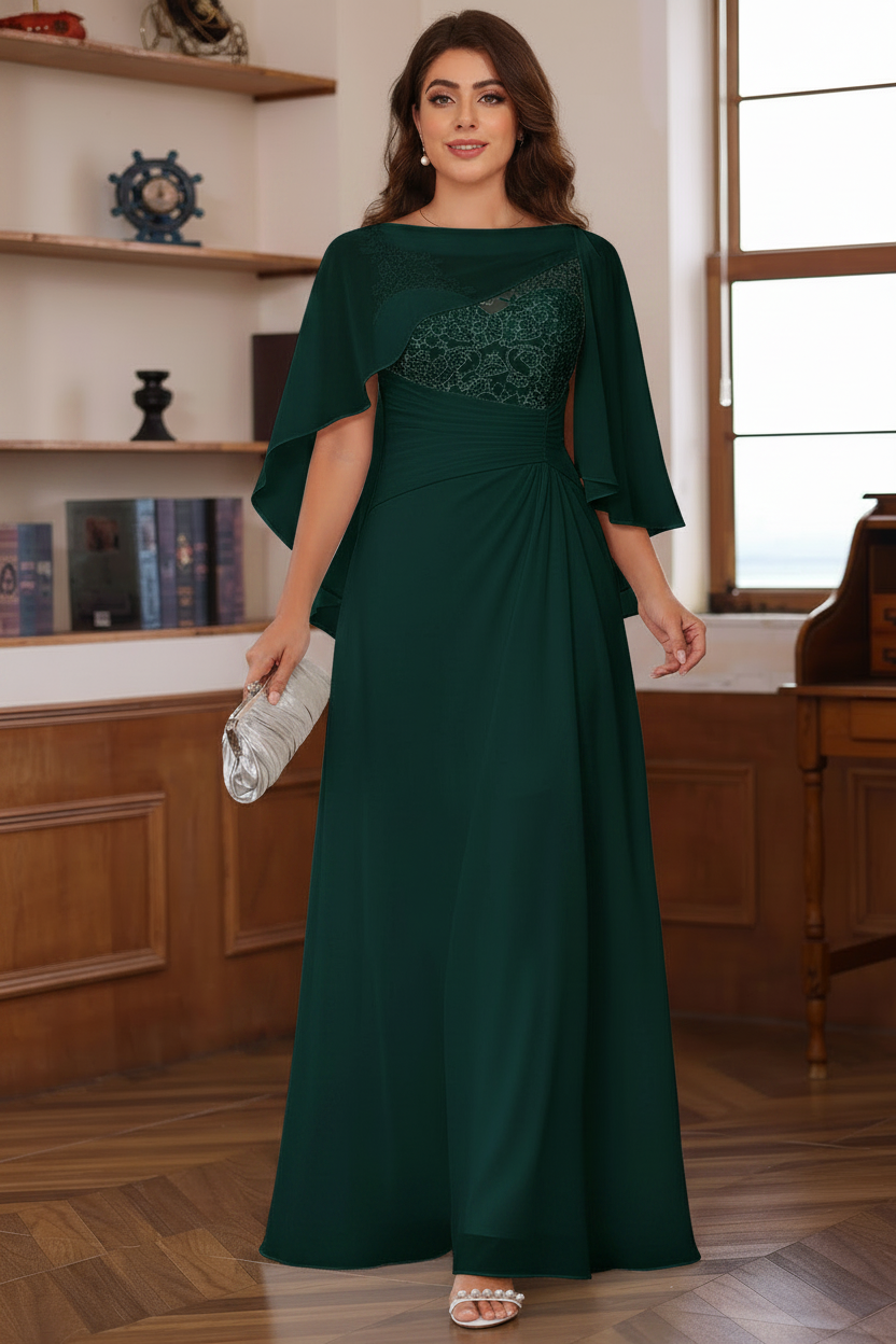 A-Line/Princess V-Neck 2 Pics Floor-Length Plus Size Mother of the Bride Dresses with Appliques, Ruffles & Wrap
