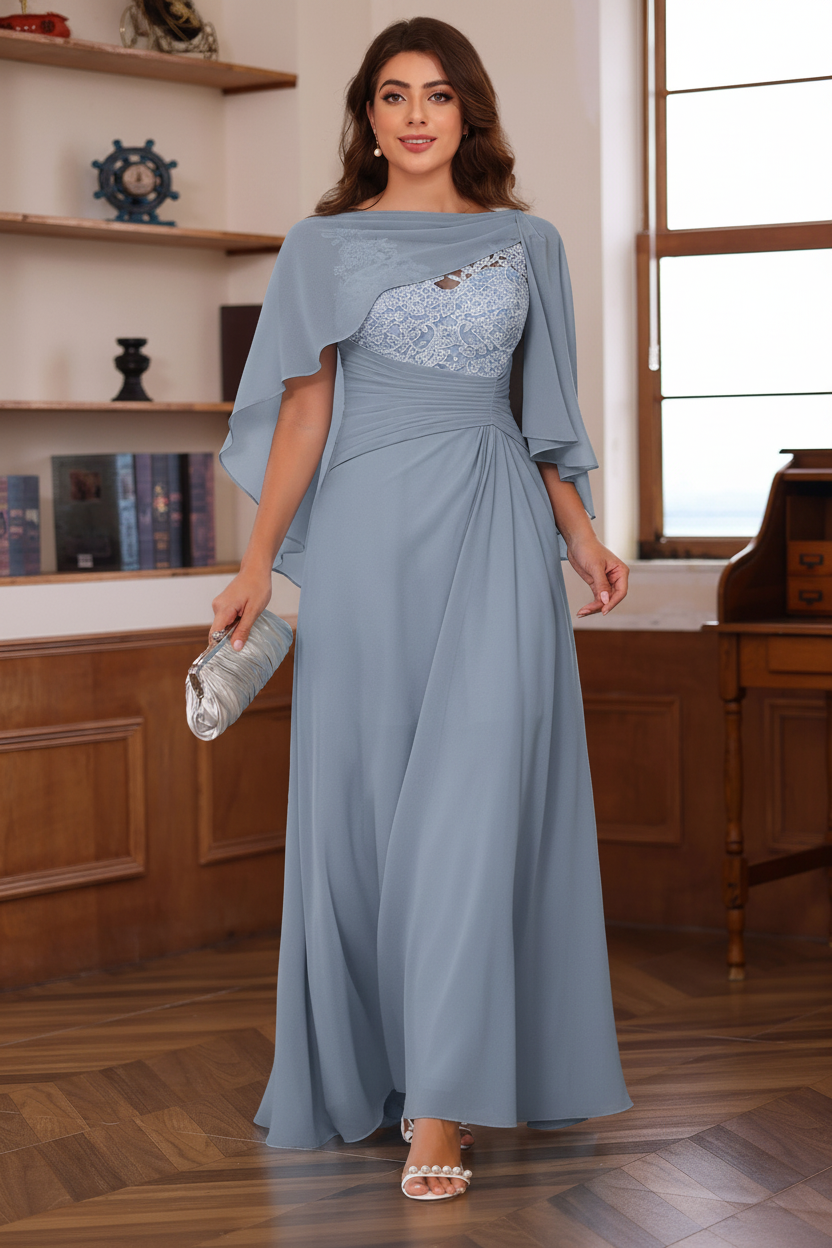 A-Line/Princess V-Neck 2 Pics Floor-Length Plus Size Mother of the Bride Dresses with Appliques, Ruffles & Wrap
