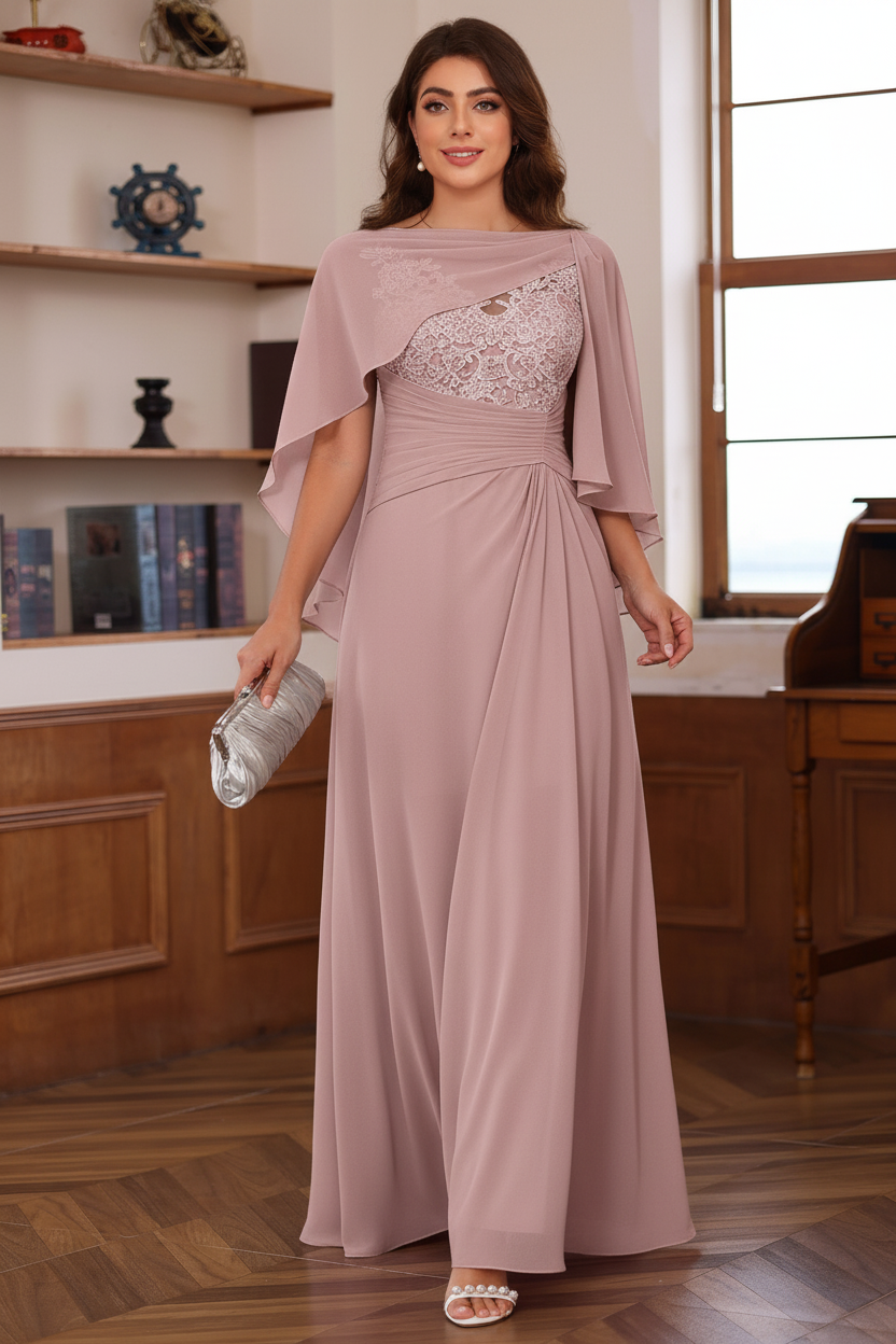 A-Line/Princess V-Neck 2 Pics Floor-Length Plus Size Mother of the Bride Dresses with Appliques, Ruffles & Wrap