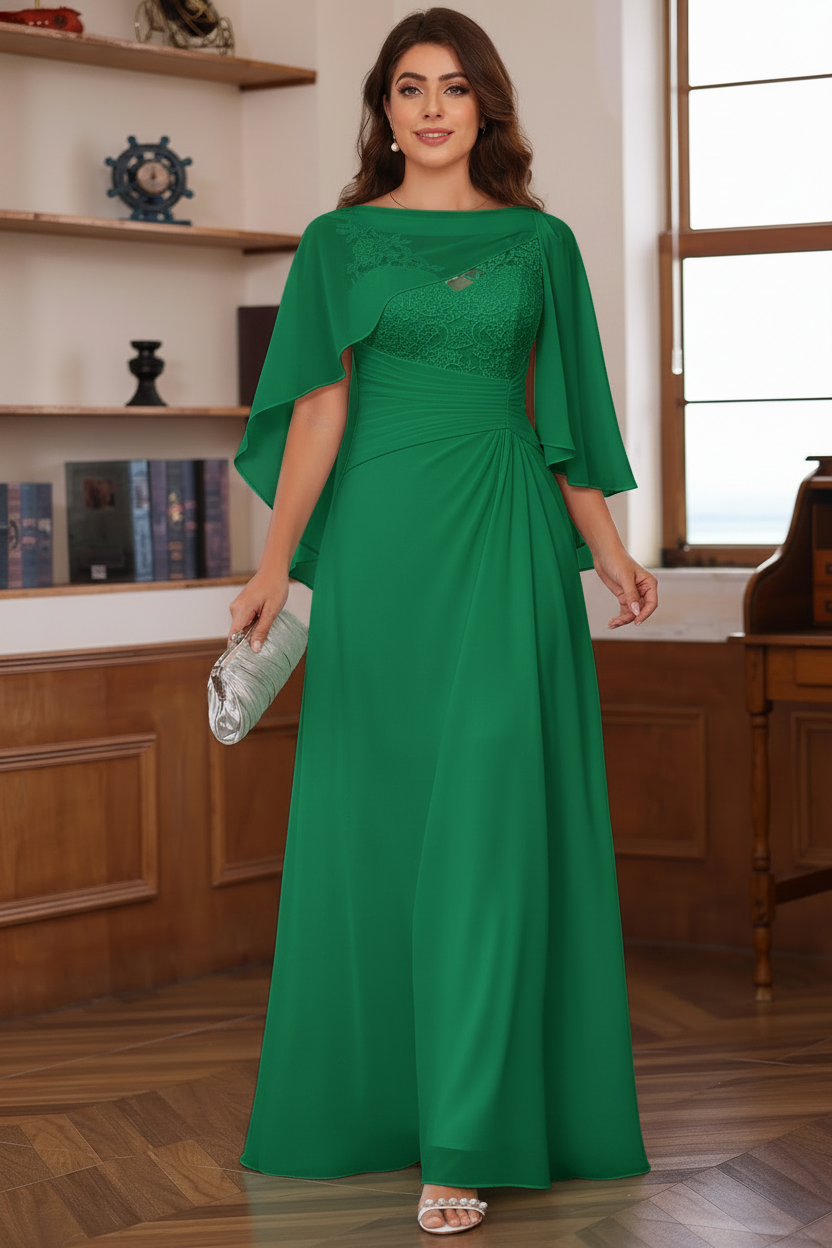 A-Line/Princess V-Neck 2 Pics Floor-Length Plus Size Mother of the Bride Dresses with Appliques, Ruffles & Wrap