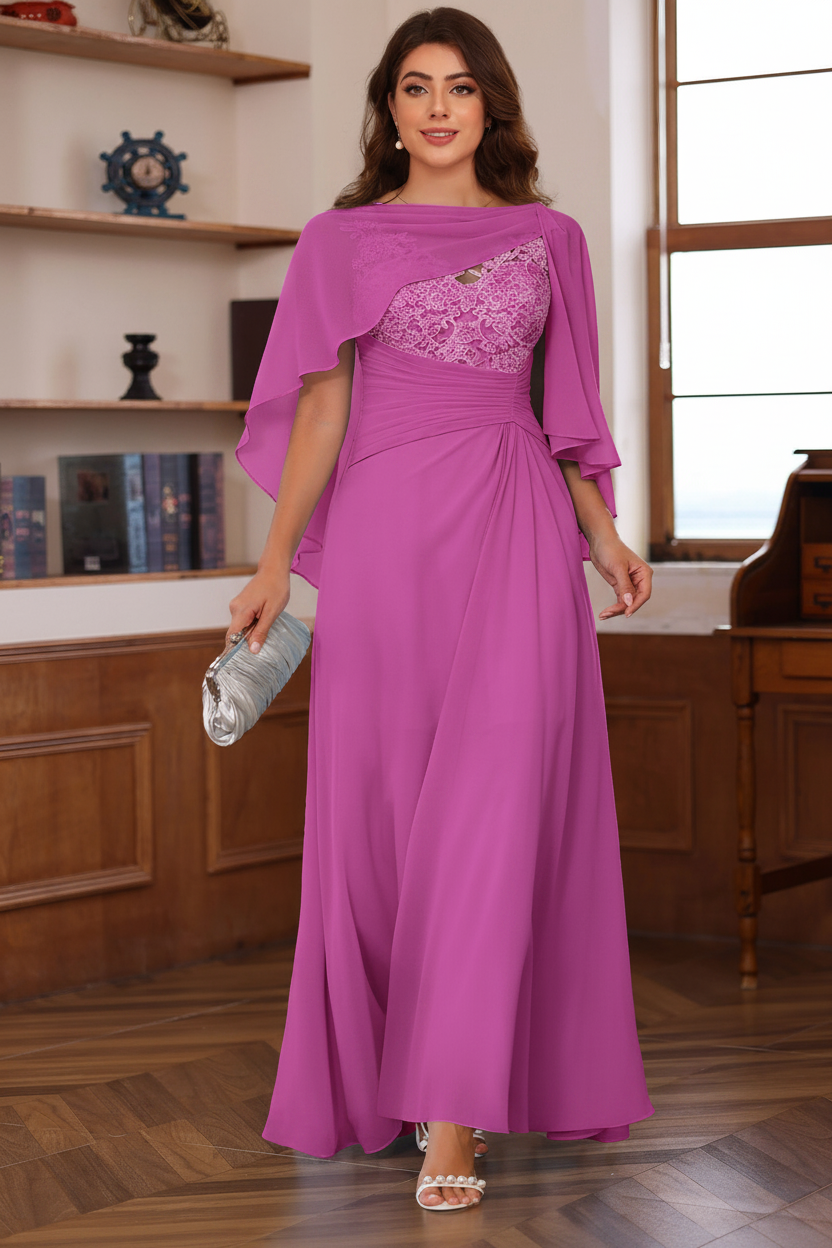 A-Line/Princess V-Neck 2 Pics Floor-Length Plus Size Mother of the Bride Dresses with Appliques, Ruffles & Wrap