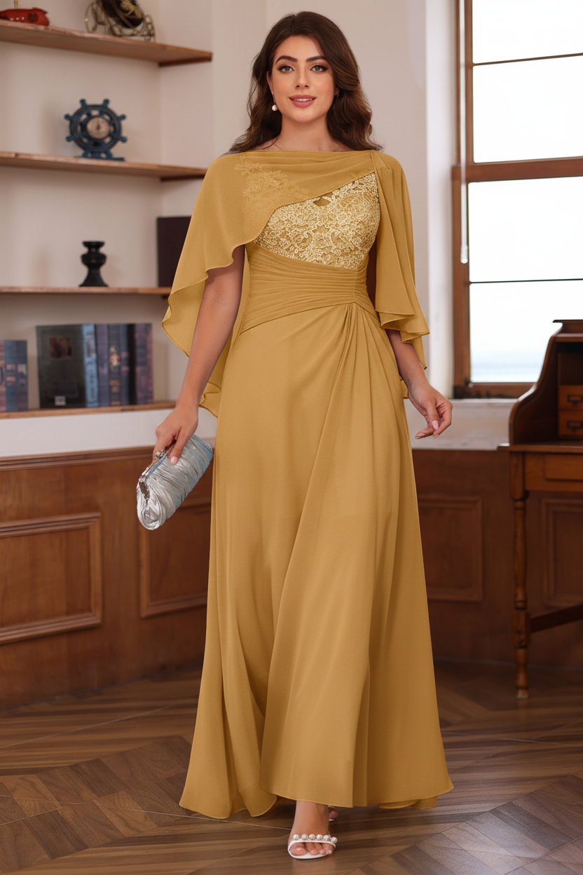 A-Line/Princess V-Neck 2 Pics Floor-Length Plus Size Mother of the Bride Dresses with Appliques, Ruffles & Wrap