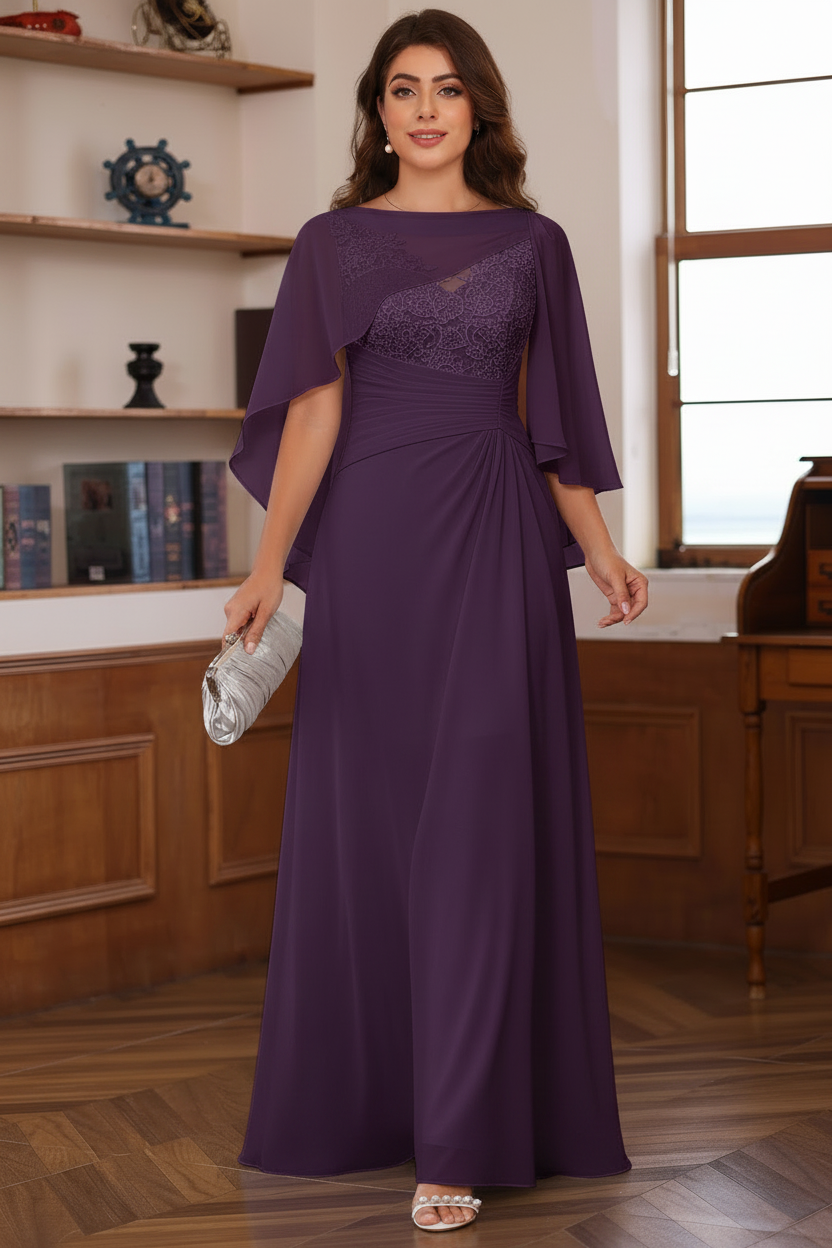A-Line/Princess V-Neck 2 Pics Floor-Length Plus Size Mother of the Bride Dresses with Appliques, Ruffles & Wrap