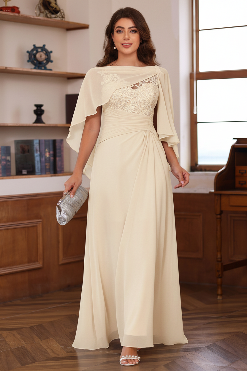 A-Line/Princess V-Neck 2 Pics Floor-Length Plus Size Mother of the Bride Dresses with Appliques, Ruffles & Wrap