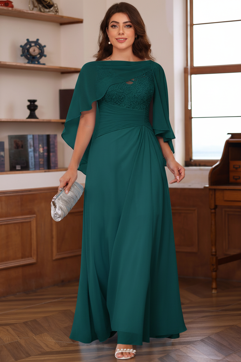 A-Line/Princess V-Neck 2 Pics Floor-Length Plus Size Mother of the Bride Dresses with Appliques, Ruffles & Wrap