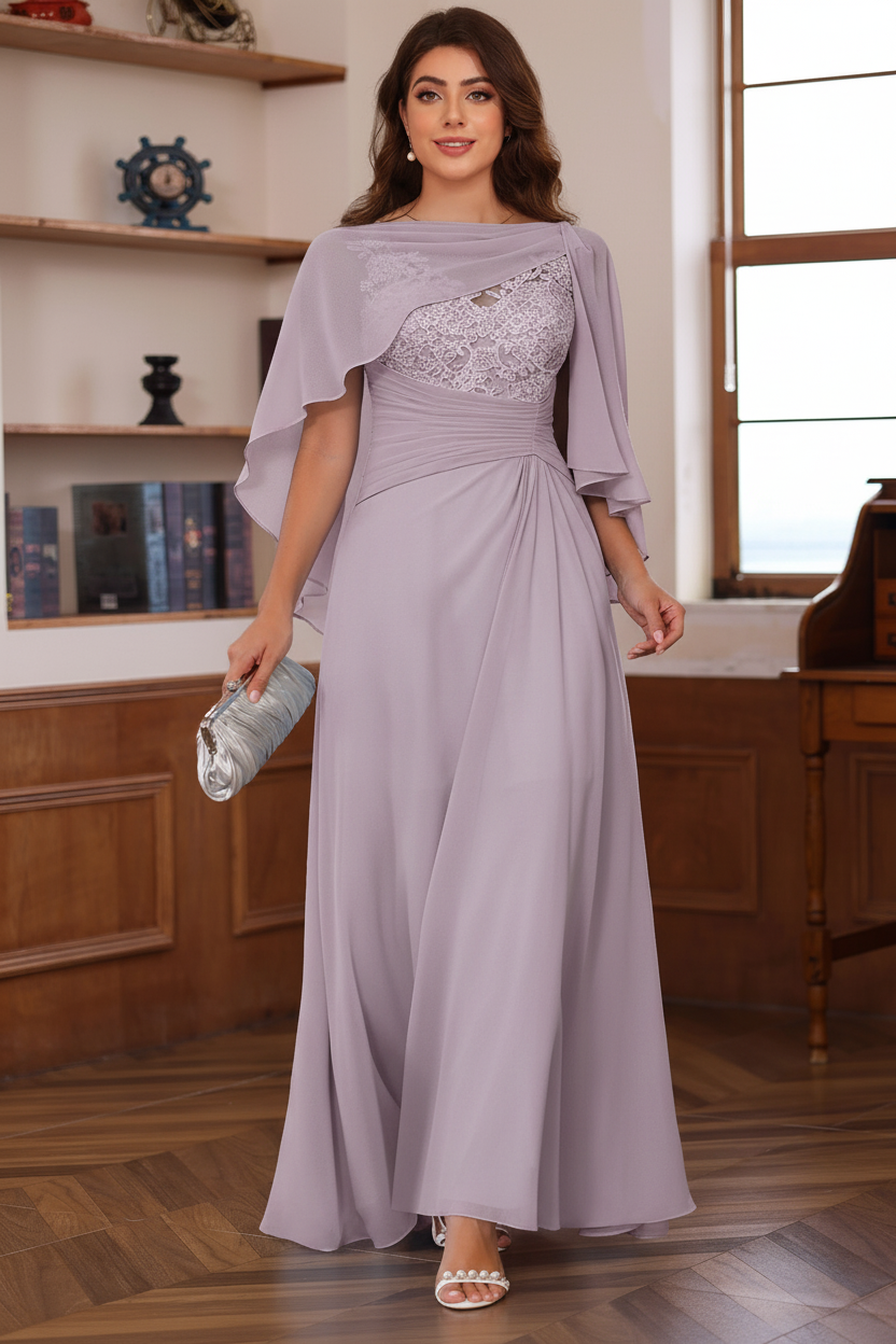 A-Line/Princess V-Neck 2 Pics Floor-Length Plus Size Mother of the Bride Dresses with Appliques, Ruffles & Wrap