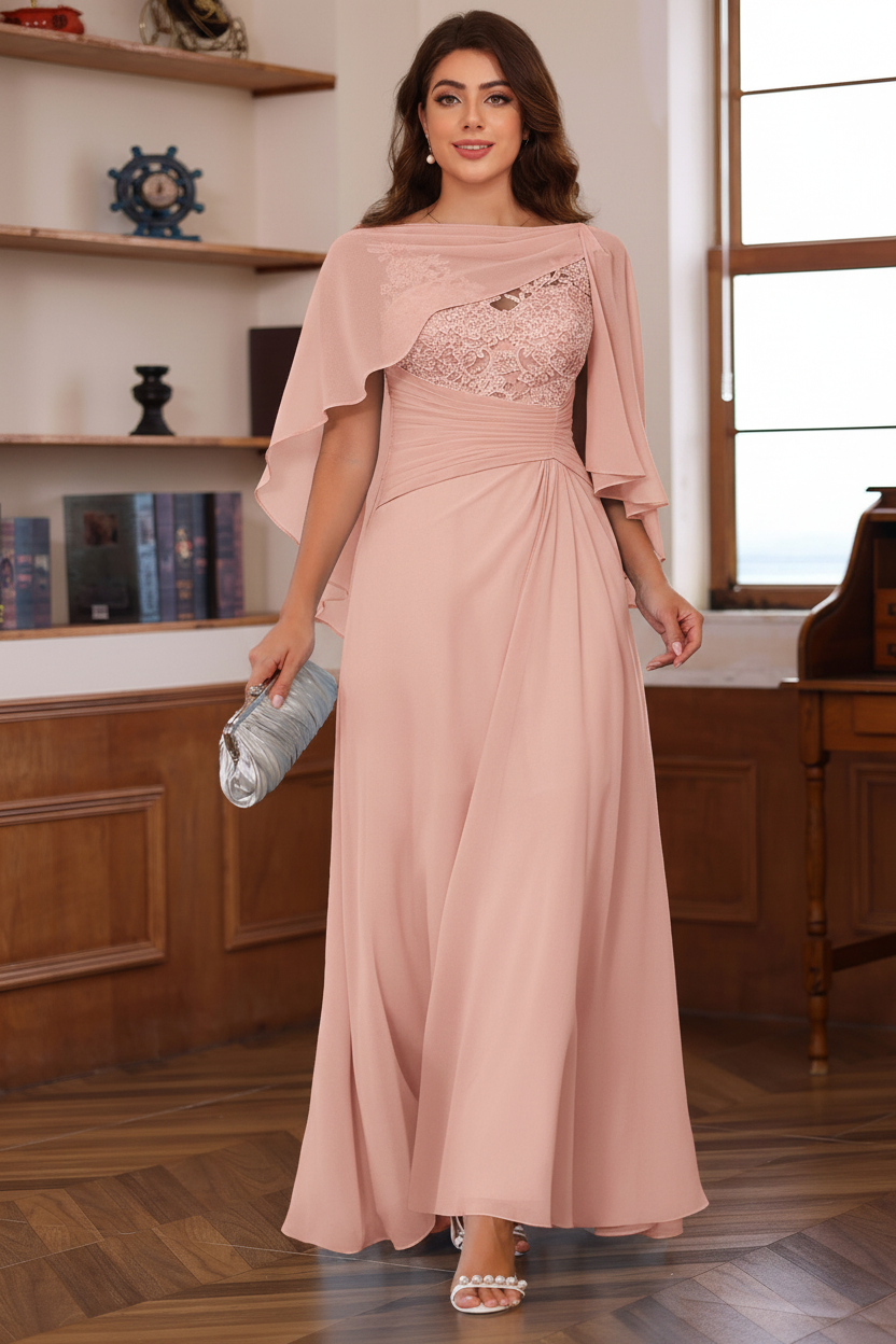 A-Line/Princess V-Neck 2 Pics Floor-Length Plus Size Mother of the Bride Dresses with Appliques, Ruffles & Wrap