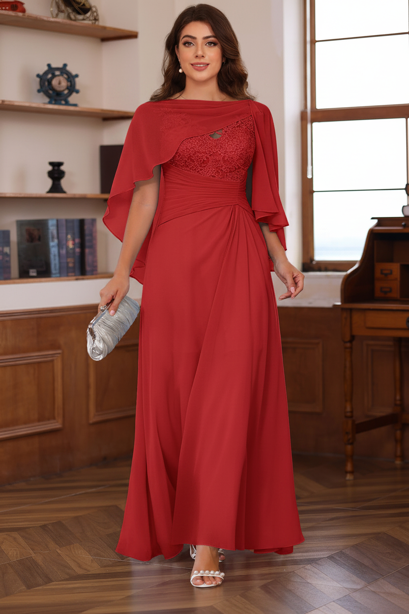 A-Line/Princess V-Neck 2 Pics Floor-Length Plus Size Mother of the Bride Dresses with Appliques, Ruffles & Wrap