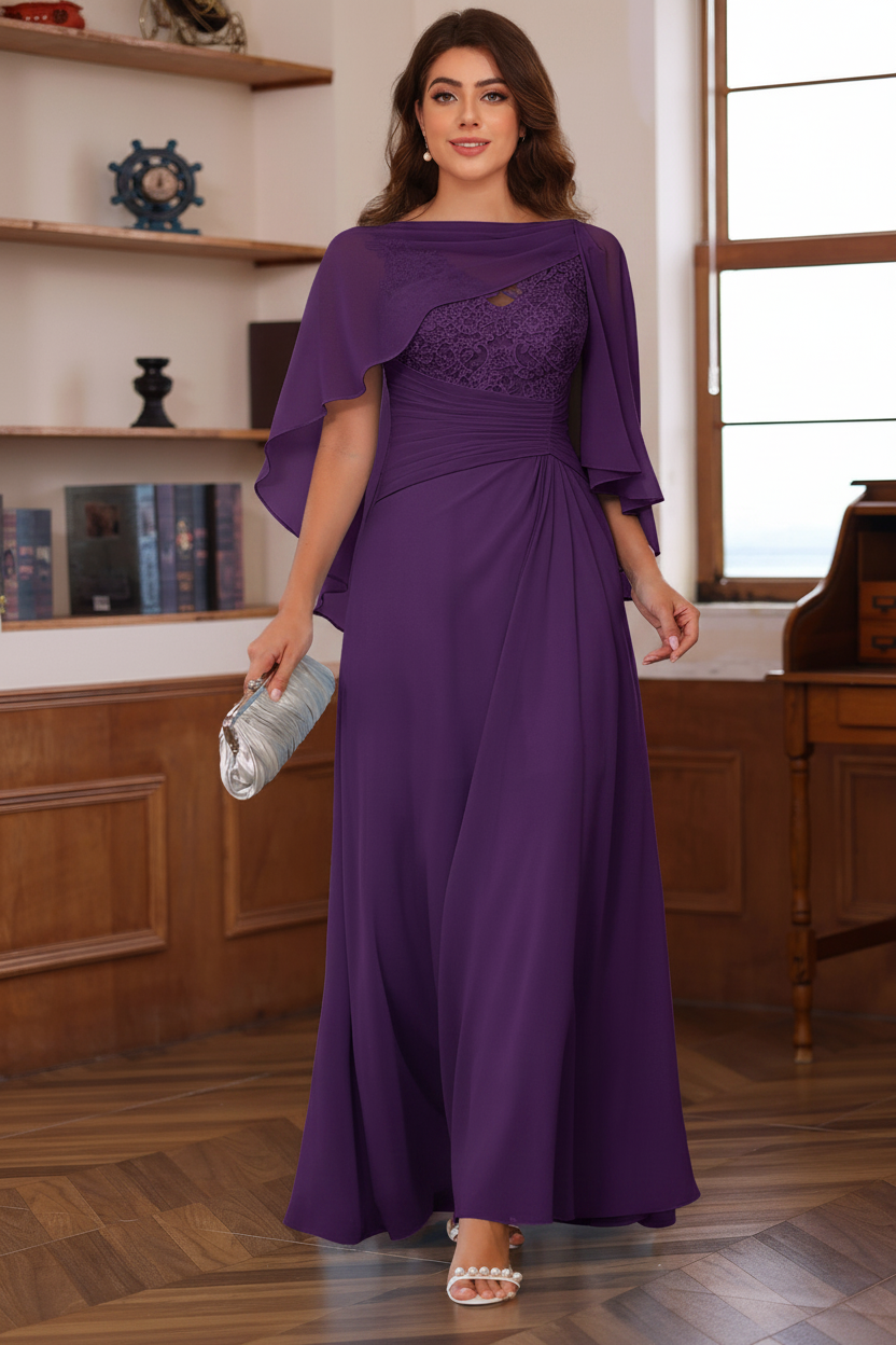 A-Line/Princess V-Neck 2 Pics Floor-Length Plus Size Mother of the Bride Dresses with Appliques, Ruffles & Wrap