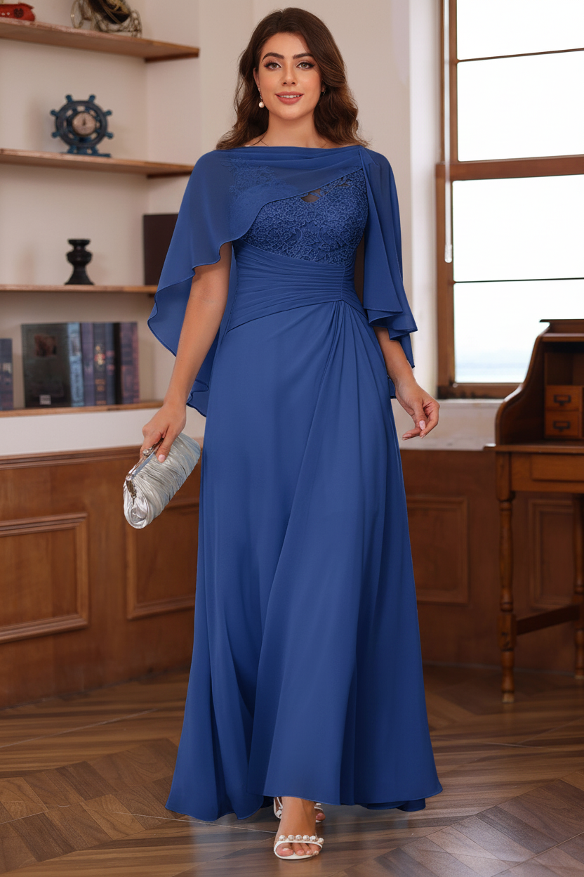 A-Line/Princess V-Neck 2 Pics Floor-Length Plus Size Mother of the Bride Dresses with Appliques, Ruffles & Wrap