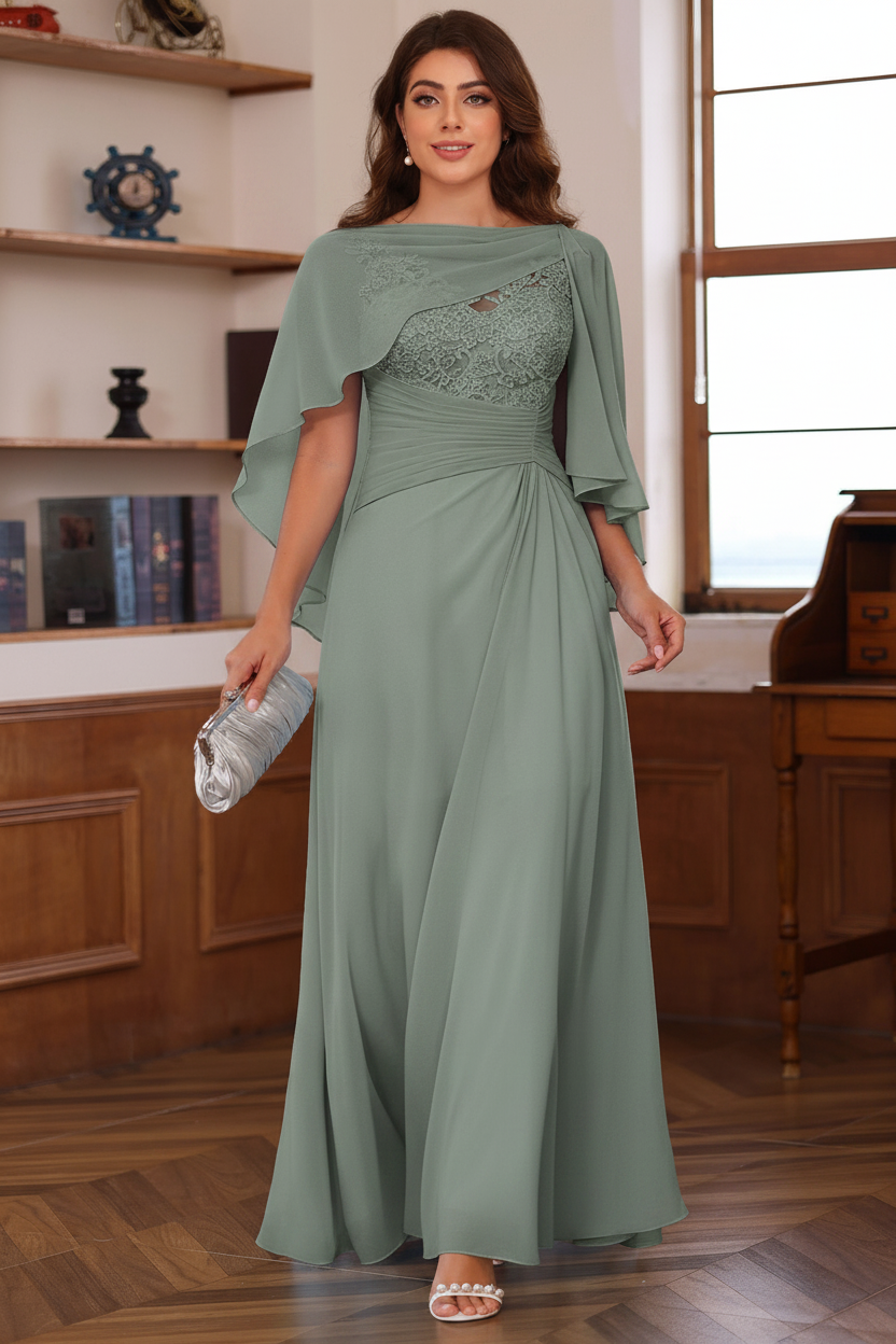A-Line/Princess V-Neck 2 Pics Floor-Length Plus Size Mother of the Bride Dresses with Appliques, Ruffles & Wrap