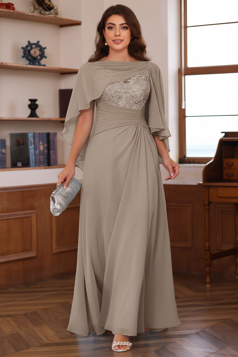 A-Line/Princess V-Neck 2 Pics Floor-Length Plus Size Mother of the Bride Dresses with Appliques, Ruffles & Wrap