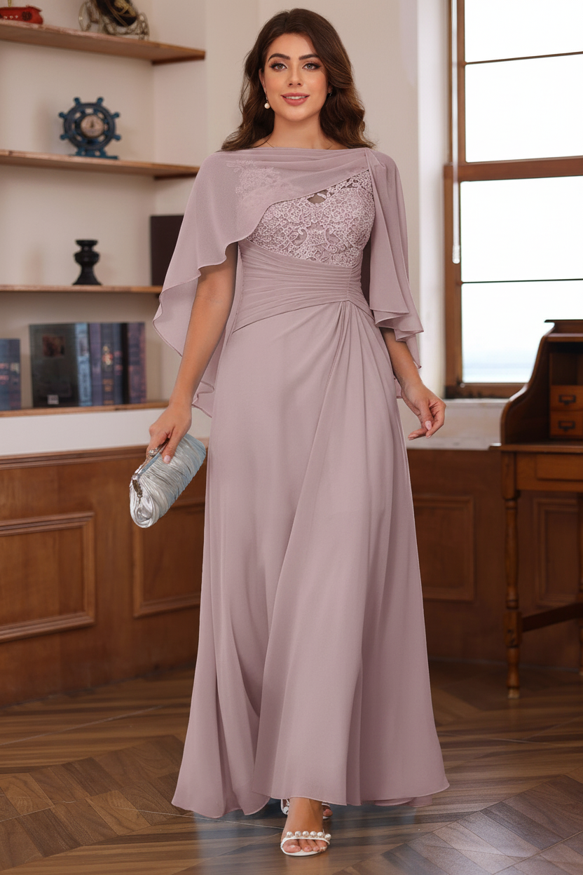 A-Line/Princess V-Neck 2 Pics Floor-Length Plus Size Mother of the Bride Dresses with Appliques, Ruffles & Wrap