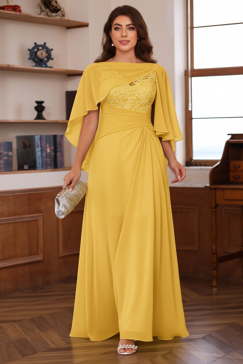 A-Line/Princess V-Neck 2 Pics Floor-Length Plus Size Mother of the Bride Dresses with Appliques, Ruffles & Wrap
