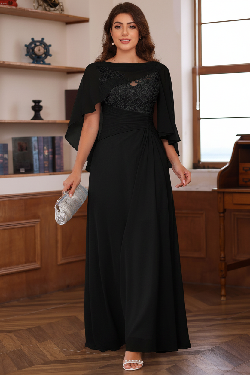 A-Line/Princess V-Neck 2 Pics Floor-Length Plus Size Mother of the Bride Dresses with Appliques, Ruffles & Wrap