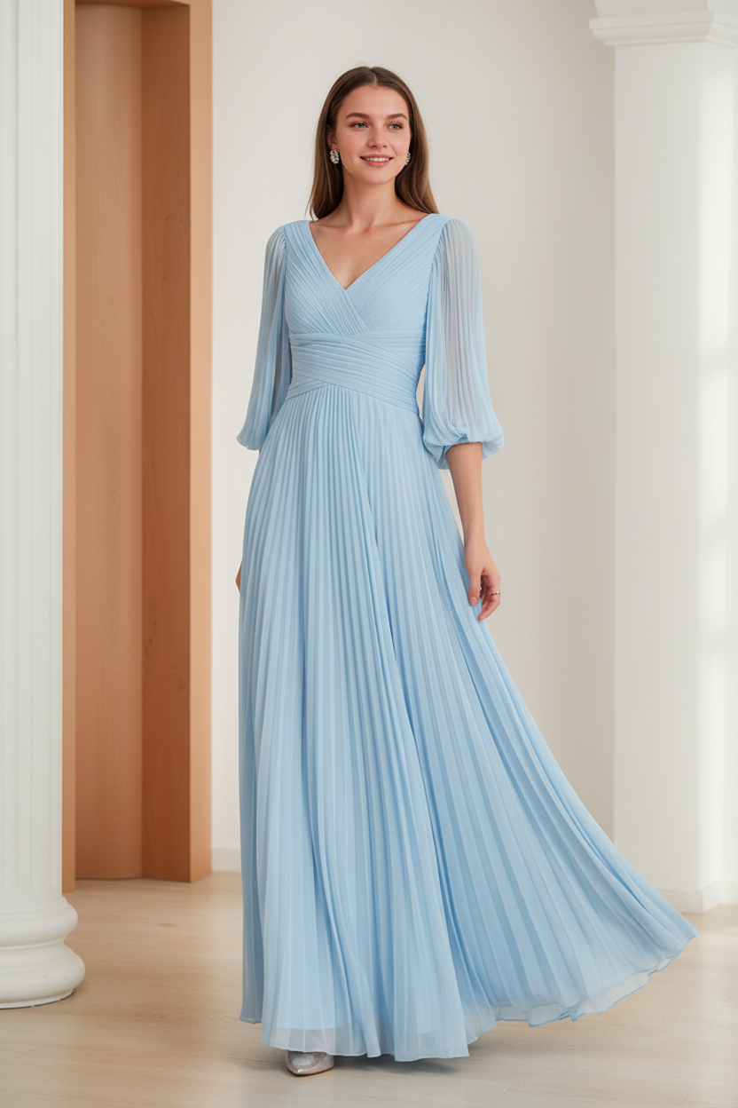 A-Line/Princess V-Neck 3/4 Sleeves Pleated Chiffon Chic Mother of the Bride & Groom Dresses
