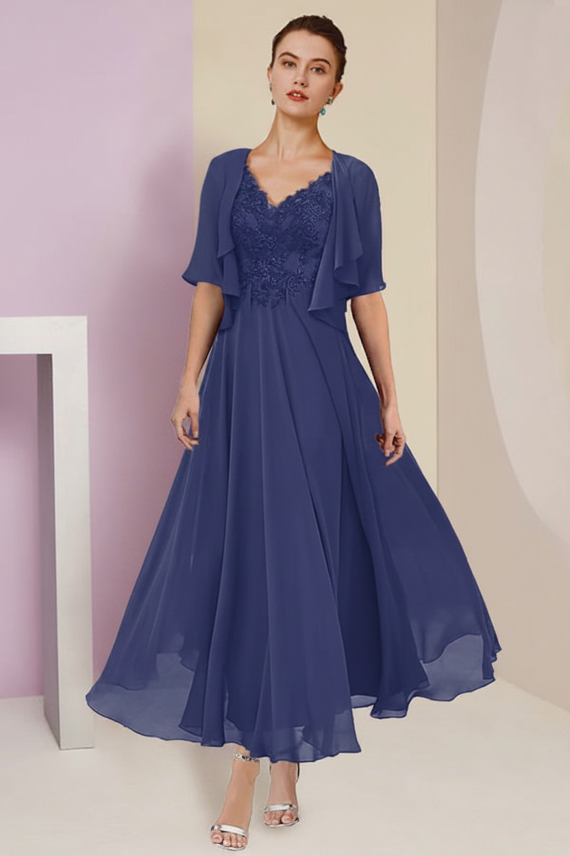 A-Line/Princess V-Neck Ankle-Length Mother of the Bride Dresses