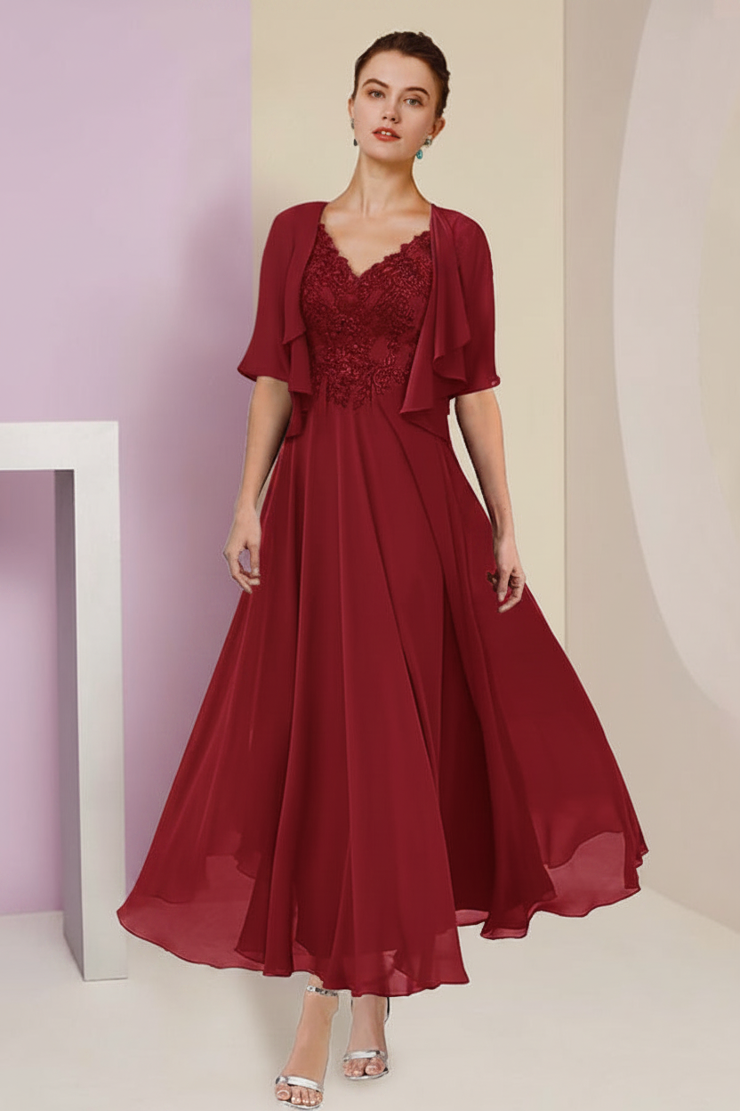 A-Line/Princess V-Neck Ankle-Length Mother of the Bride Dresses