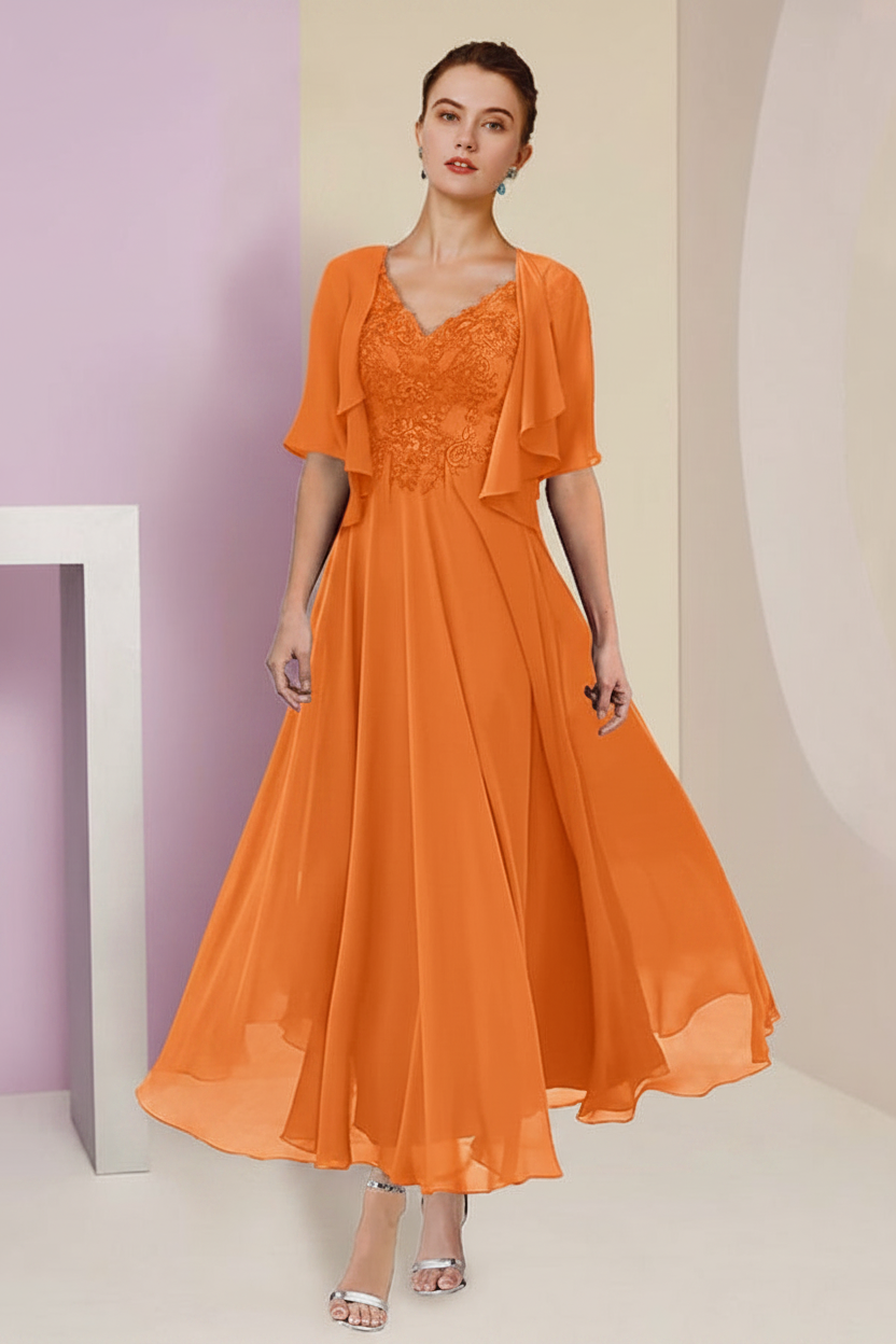 A-Line/Princess V-Neck Ankle-Length Mother of the Bride Dresses