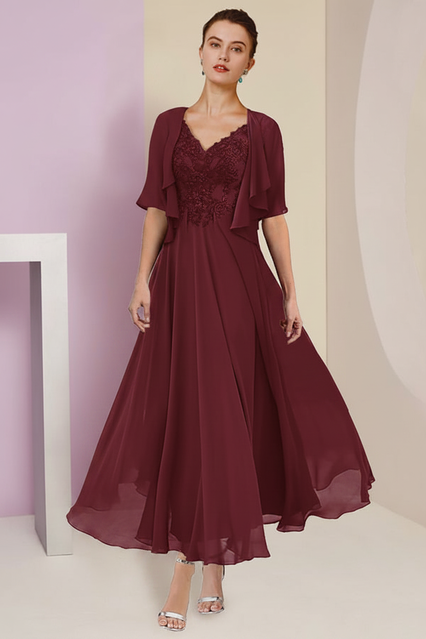 A-Line/Princess V-Neck Ankle-Length Mother of the Bride Dresses