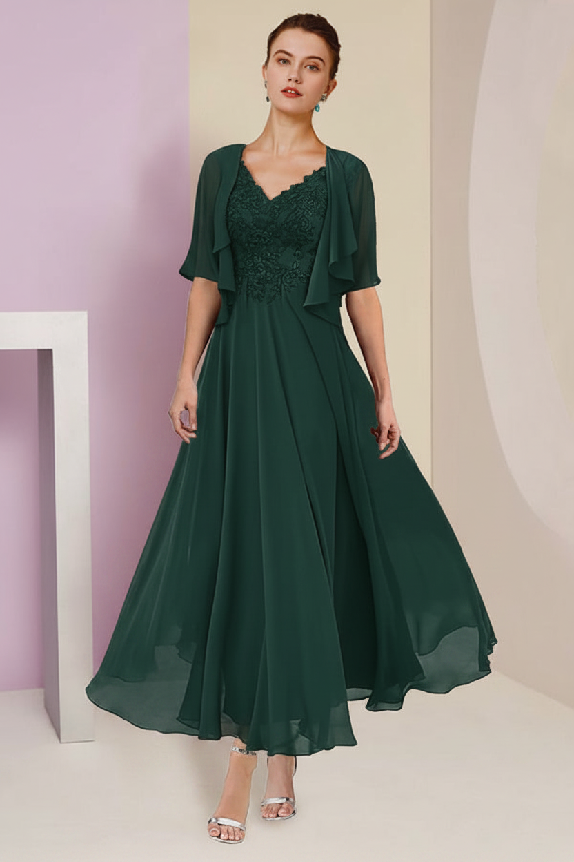 A-Line/Princess V-Neck Ankle-Length Mother of the Bride Dresses