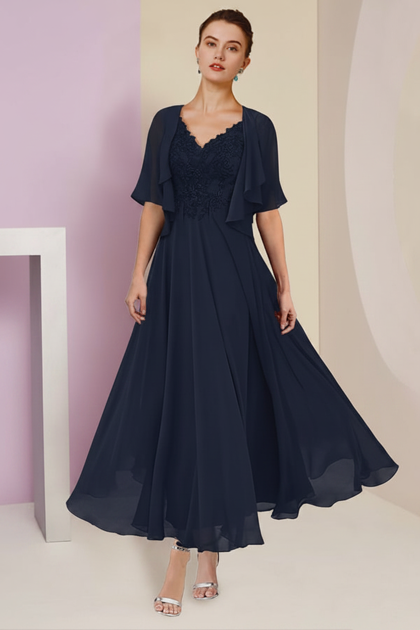 A-Line/Princess V-Neck Ankle-Length Mother of the Bride Dresses