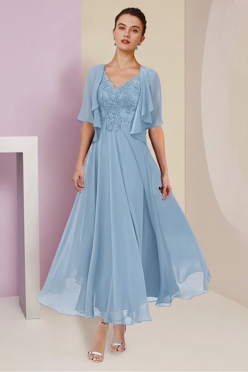 A-Line/Princess V-Neck Ankle-Length Mother of the Bride Dresses