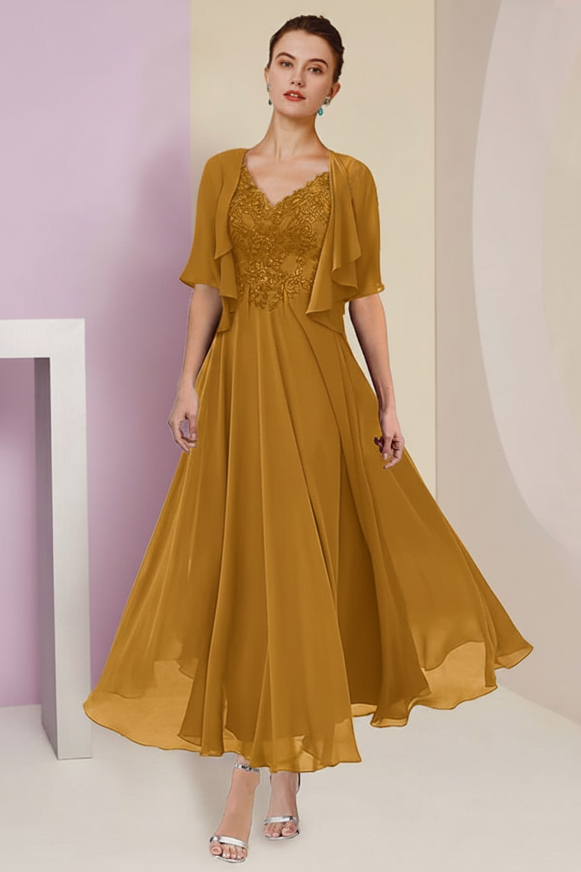 A-Line/Princess V-Neck Ankle-Length Mother of the Bride Dresses