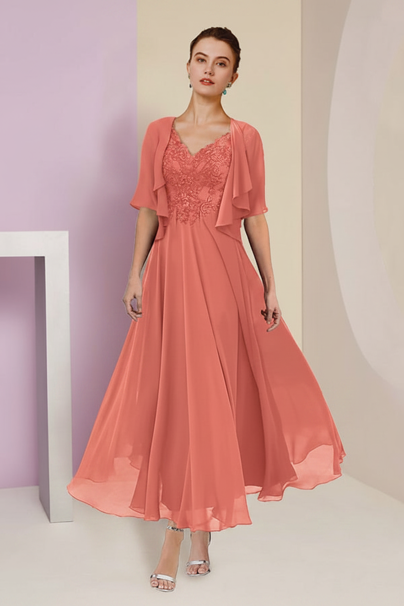 A-Line/Princess V-Neck Ankle-Length Mother of the Bride Dresses