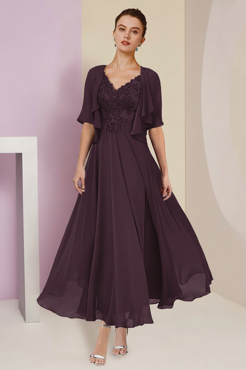 A-Line/Princess V-Neck Ankle-Length Mother of the Bride Dresses