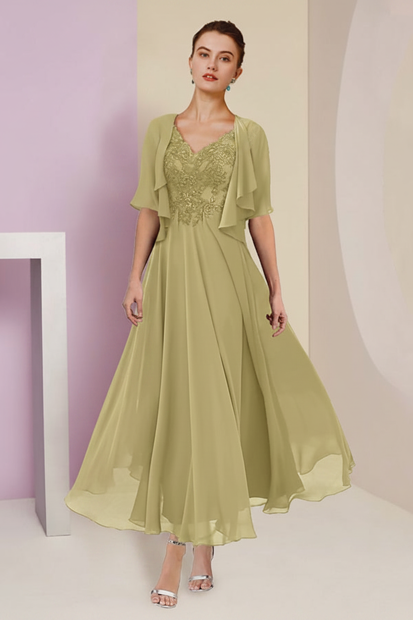 A-Line/Princess V-Neck Ankle-Length Mother of the Bride Dresses