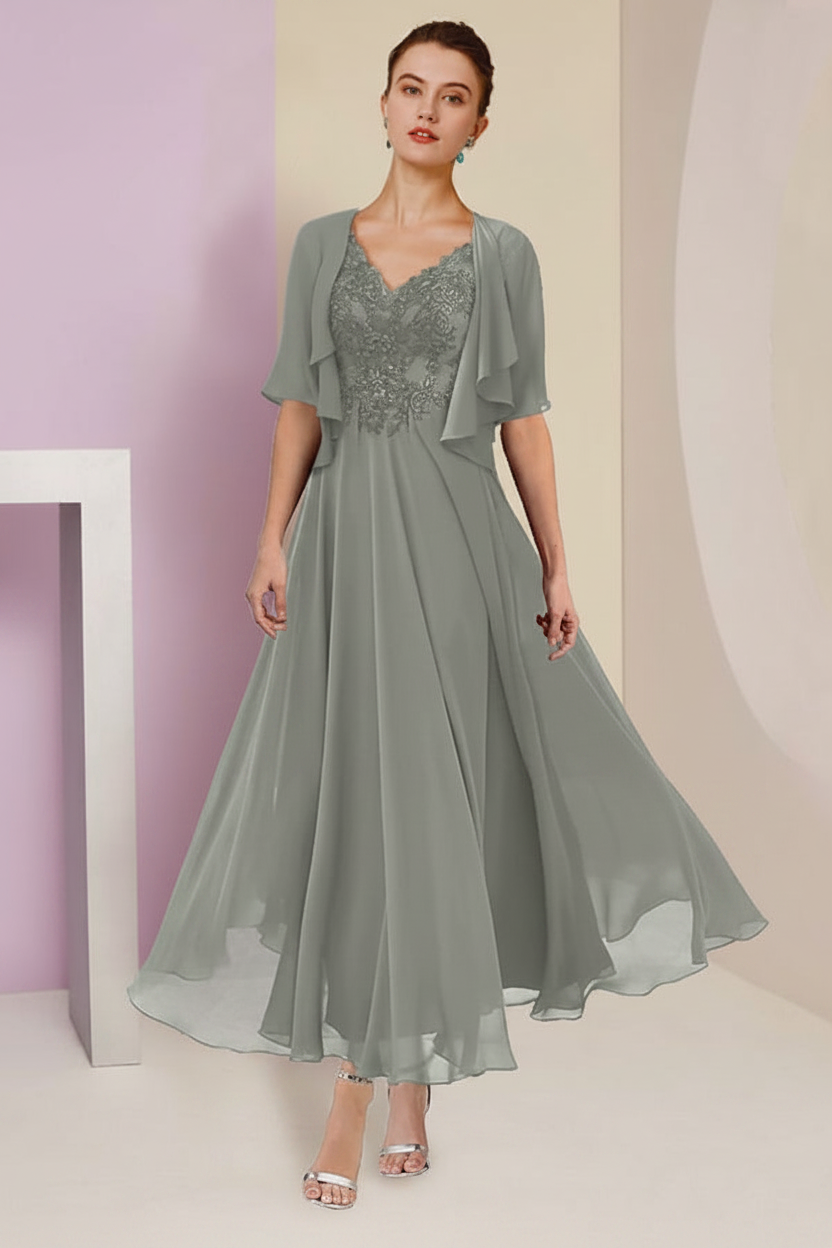 A-Line/Princess V-Neck Ankle-Length Mother of the Bride Dresses