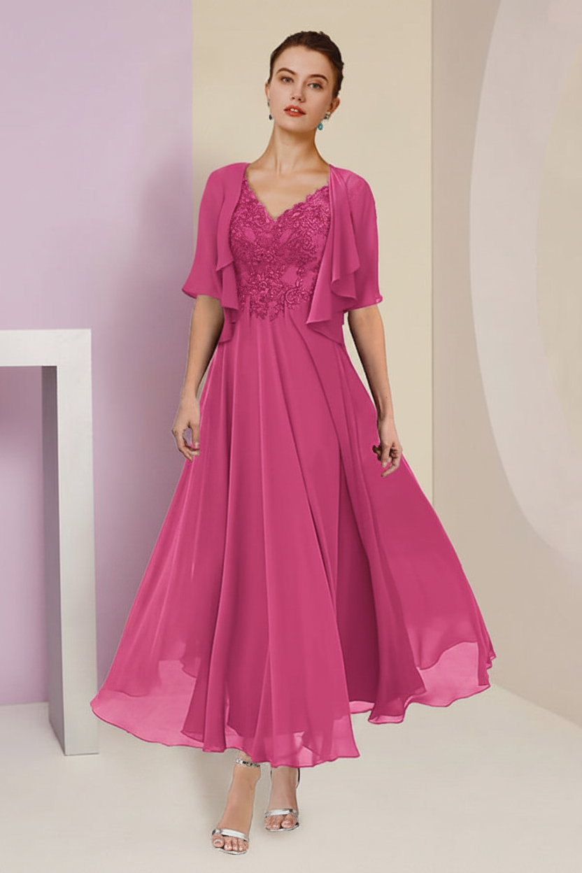 A-Line/Princess V-Neck Ankle-Length Mother of the Bride Dresses