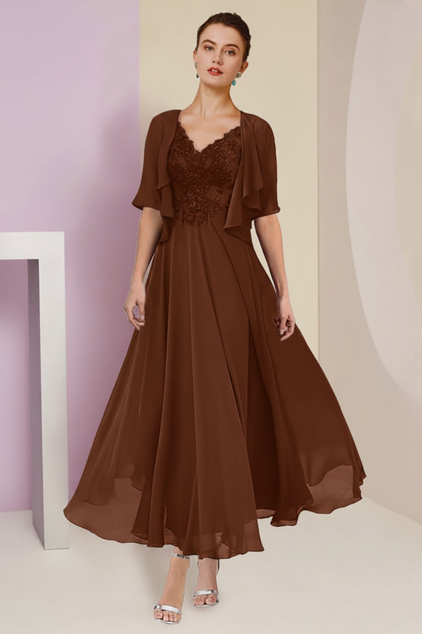 A-Line/Princess V-Neck Ankle-Length Mother of the Bride Dresses