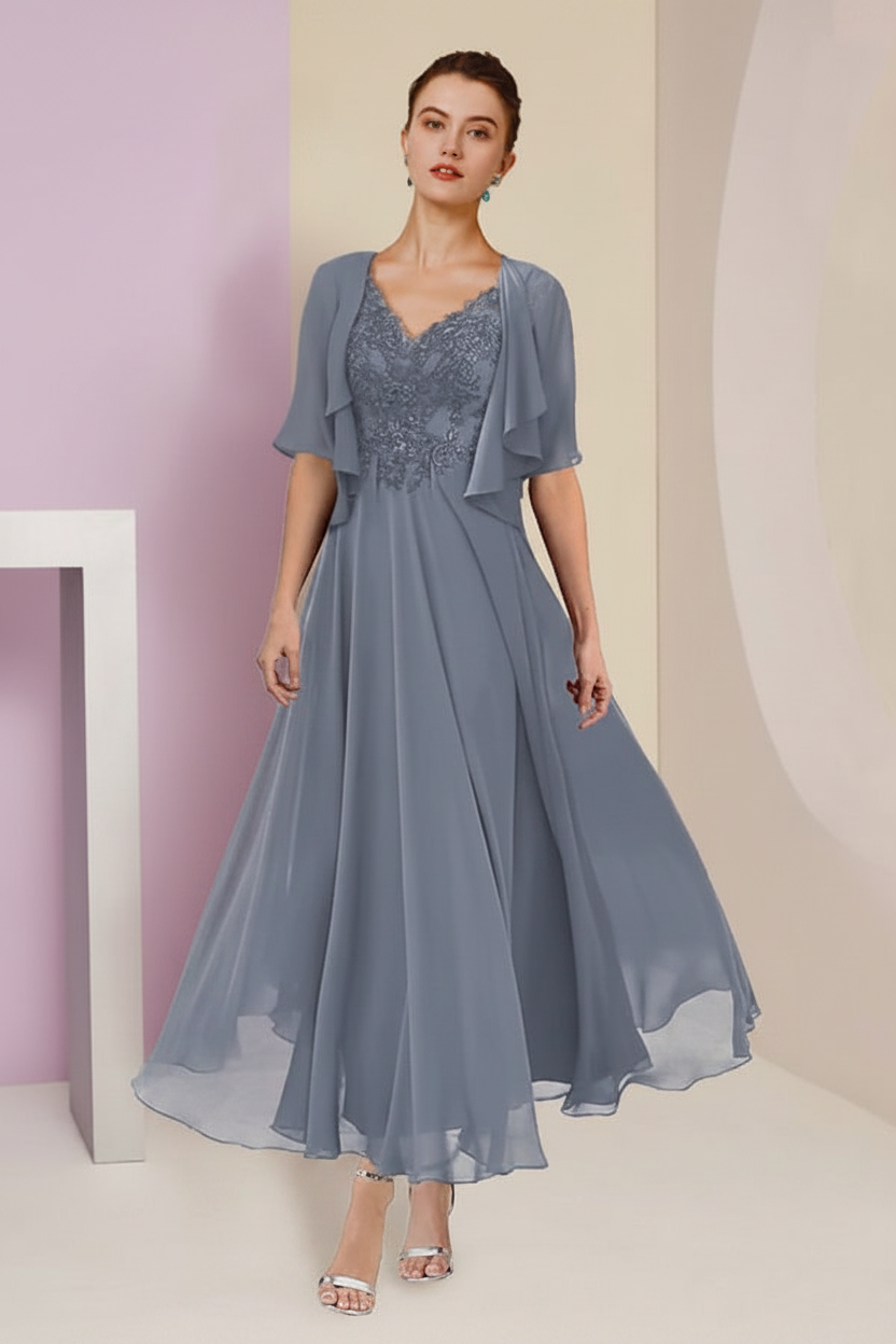 A-Line/Princess V-Neck Ankle-Length Mother of the Bride Dresses