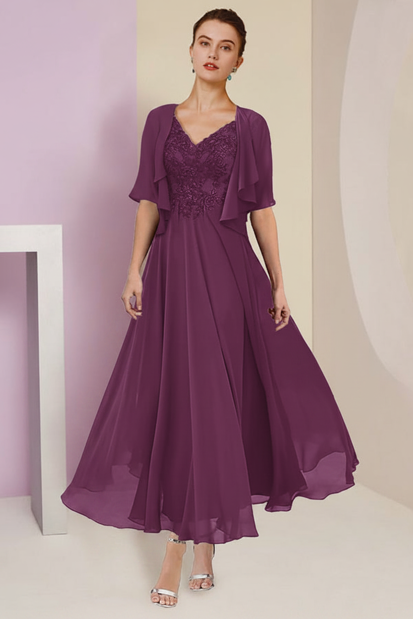 A-Line/Princess V-Neck Ankle-Length Mother of the Bride Dresses