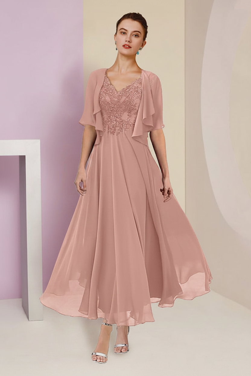 A-Line/Princess V-Neck Ankle-Length Mother of the Bride Dresses