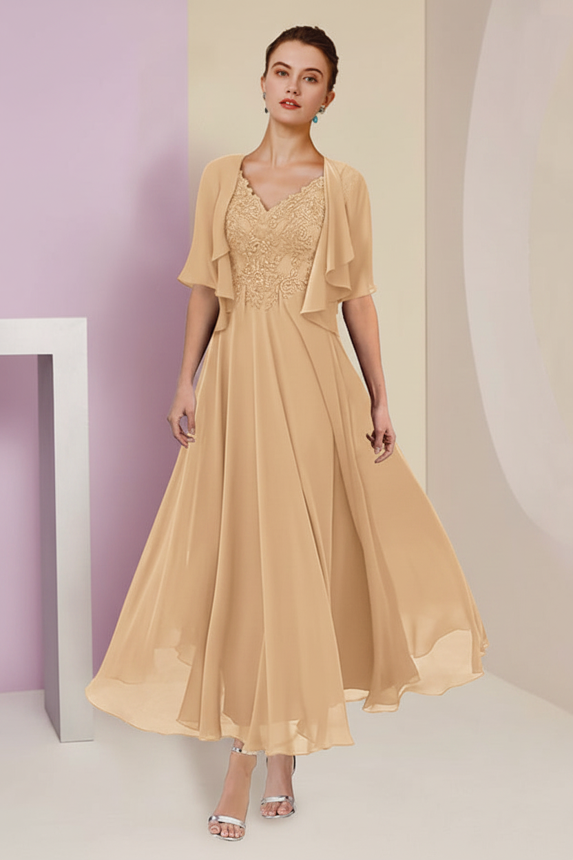 A-Line/Princess V-Neck Ankle-Length Mother of the Bride Dresses