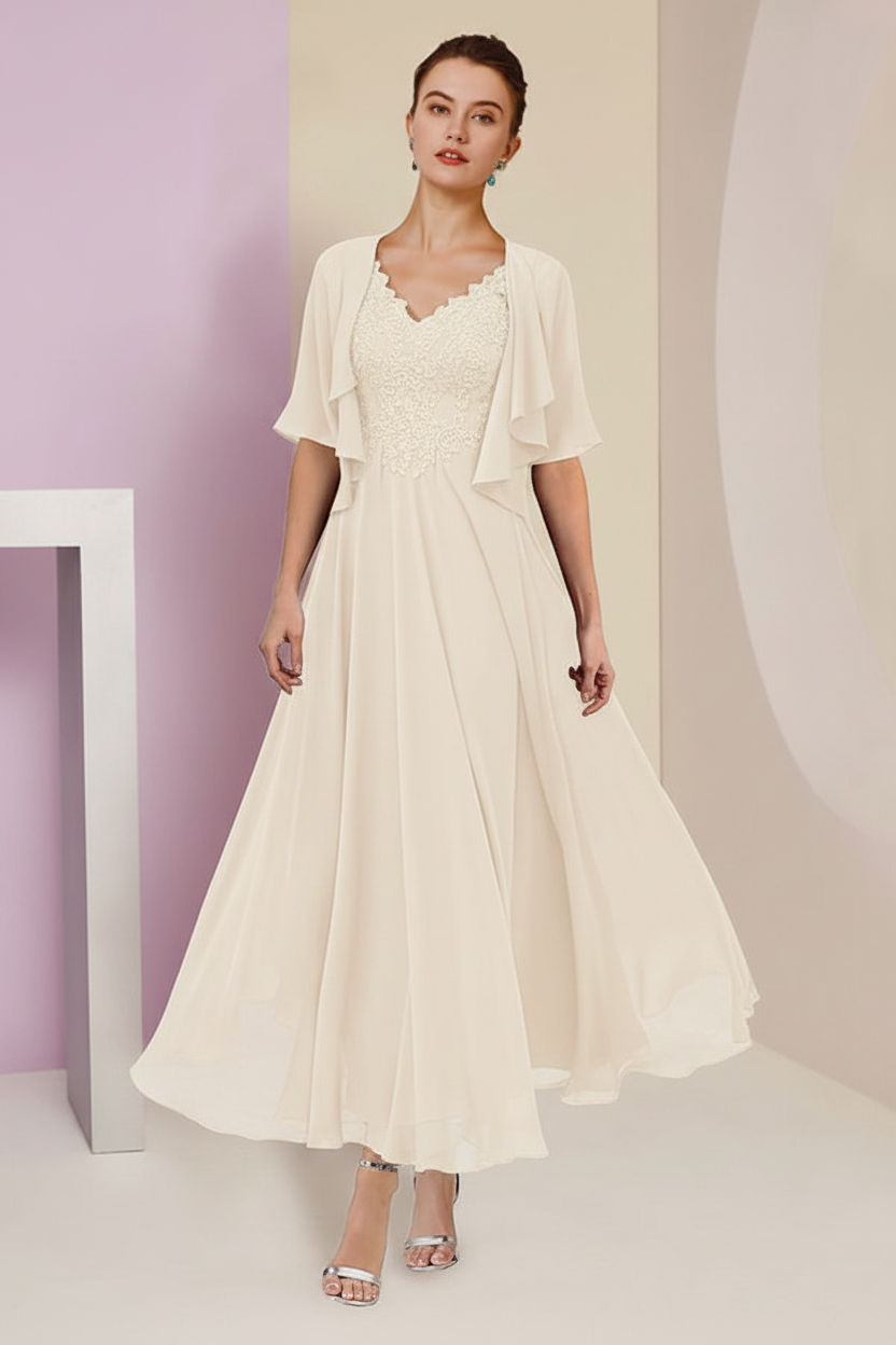 A-Line/Princess V-Neck Ankle-Length Mother of the Bride Dresses