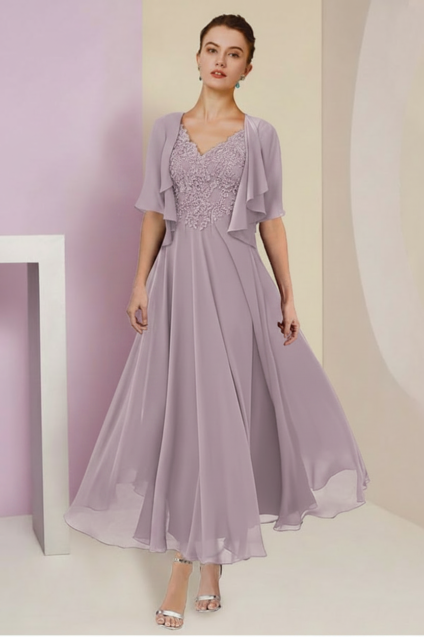 A-Line/Princess V-Neck Ankle-Length Mother of the Bride Dresses