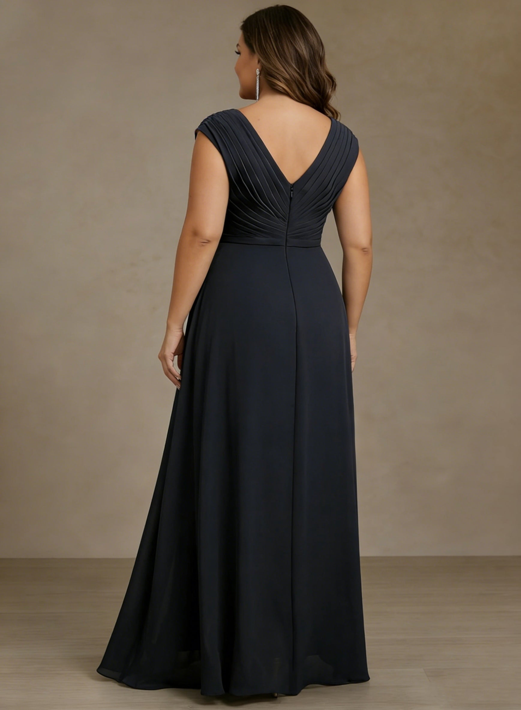 A-Line/Princess V-Neck Chiffon Plus Size Mother of the Bride Dresses Asymmetrical Floor-Length Sequins Ruched